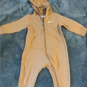 Nike Kids Tan Hooded One-Piece Jumpsuit with White Swoosh